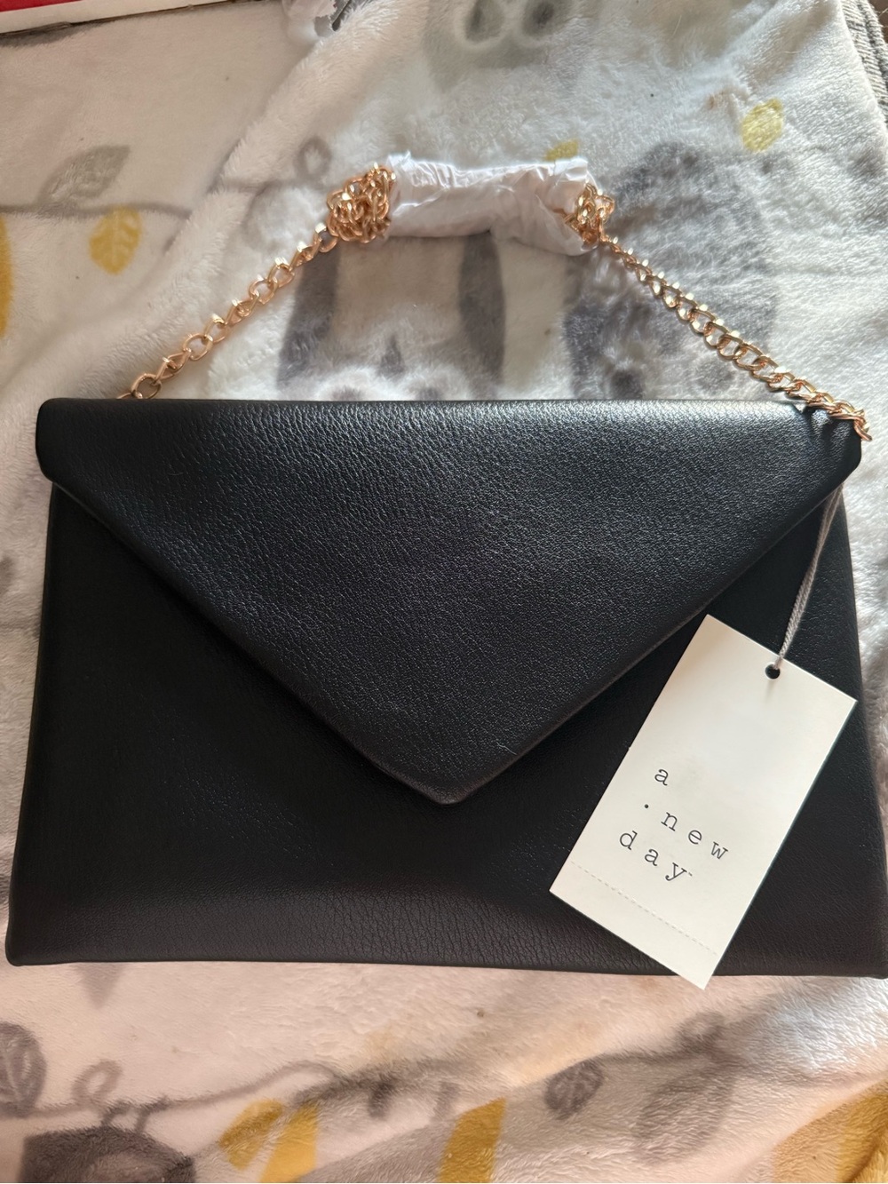 a new day Black Envelope Clutch with Gold Chain